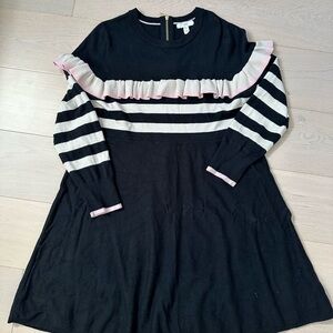 1901 Chic Black and White Striped Dress with Pink ruffle 3x